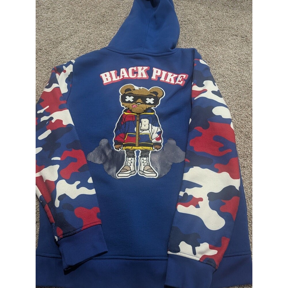 Black Pike Blue Camo Hoodie Premium Quality 3D Logo Bear Size XL *READ